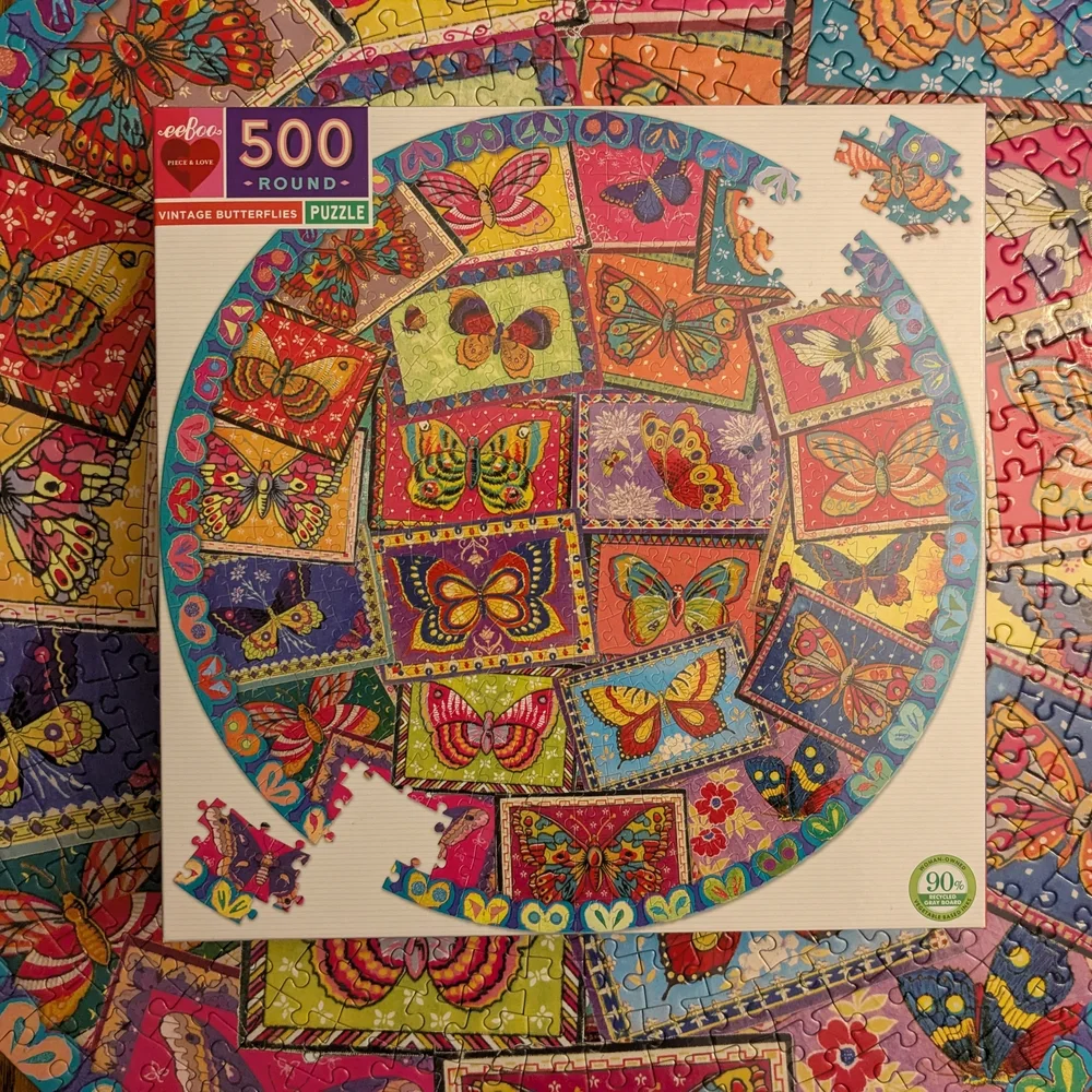 eeBoo 500-Piece Round Vintage Butterflies Puzzle - Colorful Multi - Picture 1 of 7